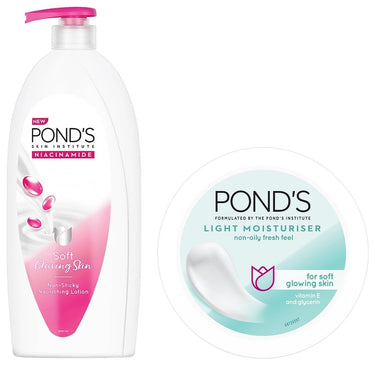 POND's Triple Vitamin Moisturising Body Lotion 600 ml & POND's Light Face Moisturizer 200 ml, Daily Lightweight Non-Oily Cream